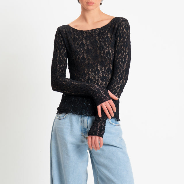 Vicolo-Blusa in pizzo elasticizzata - nero