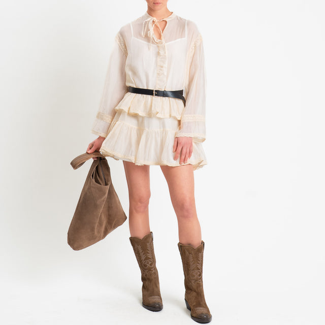 Vicolo-Abito in mussola con balze e cintura - burro