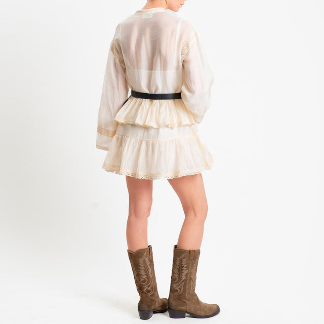 Vicolo-Abito in mussola con balze e cintura - burro