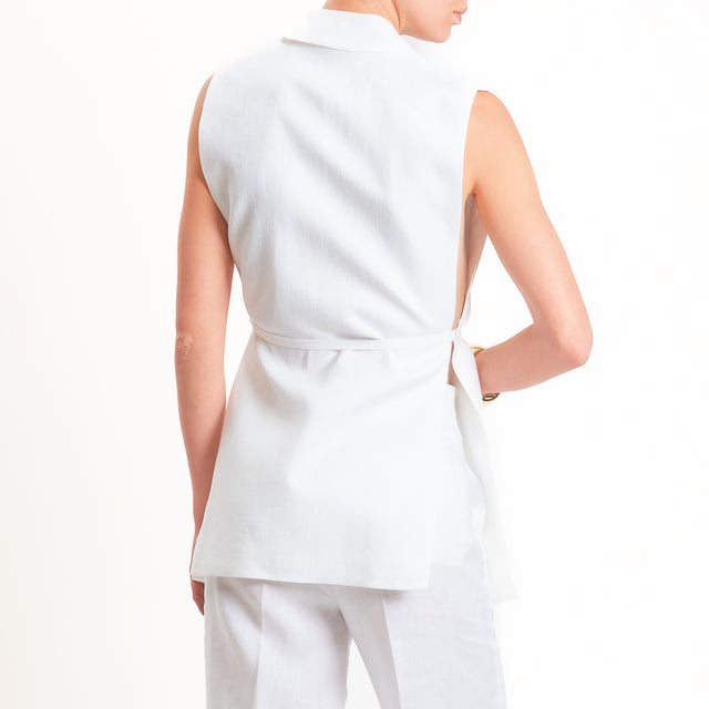 Vicolo-Gilet 100% lino con cintura - bianco