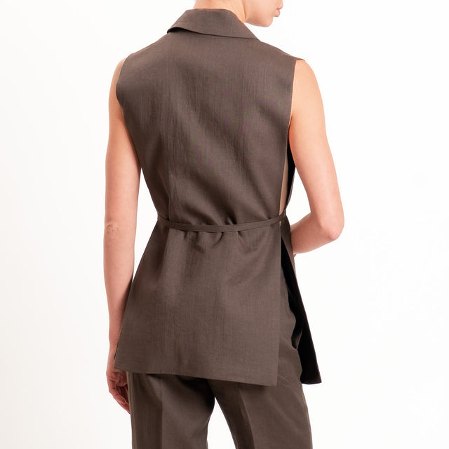 Vicolo-Gilet 100% lino con cintura - moro