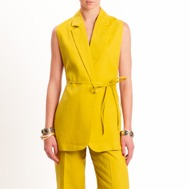 Vicolo-Gilet 100% lino con cintura - mimosa