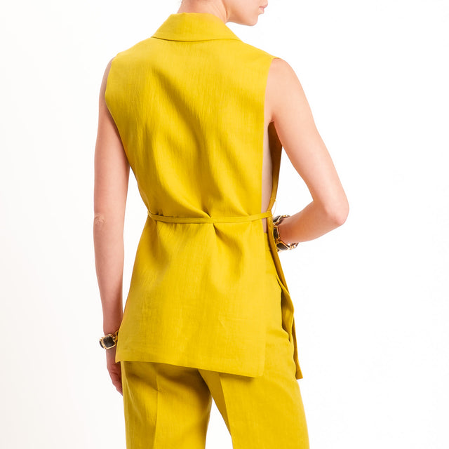 Vicolo-Gilet 100% lino con cintura - mimosa