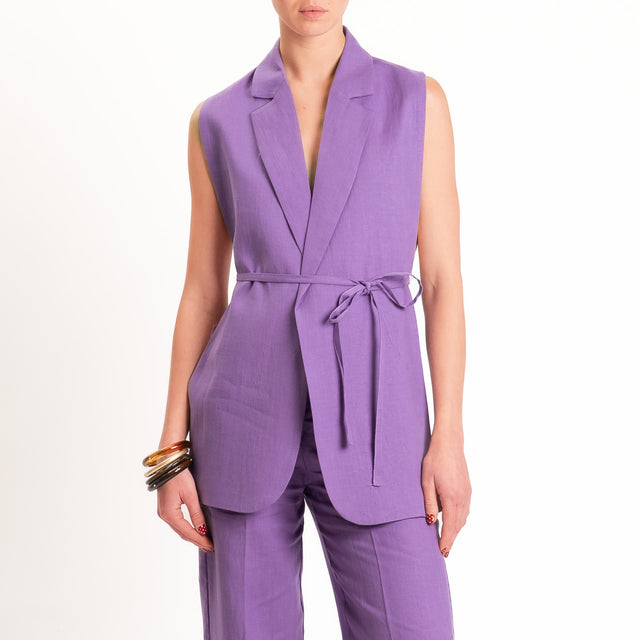 Vicolo-Gilet 100% lino con cintura - lavanda