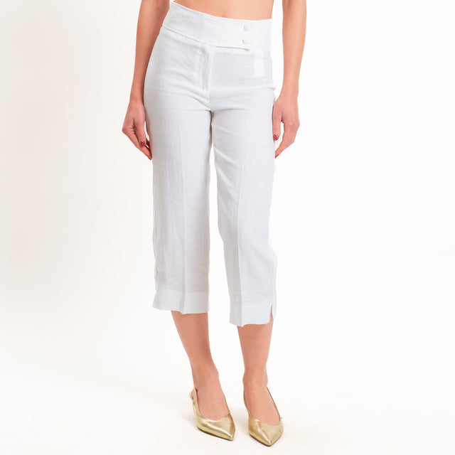 Vicolo-Pantalone cropped 100% lino - bianco