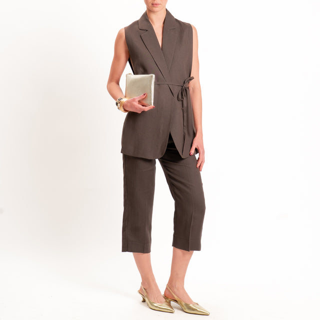 Vicolo-Pantalone cropped 100% lino - moro