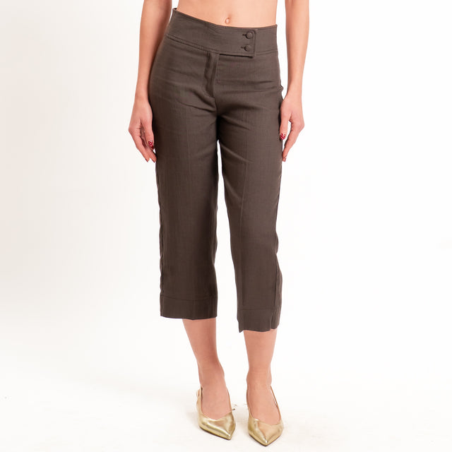 Vicolo-Pantalone cropped 100% lino - moro