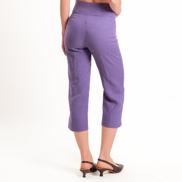 Vicolo-Pantalone cropped 100% lino - lavanda