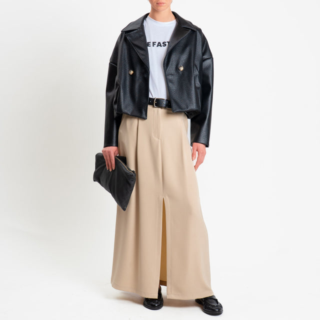 Vicolo-Bomber crop doppiopetto similpelle - nero