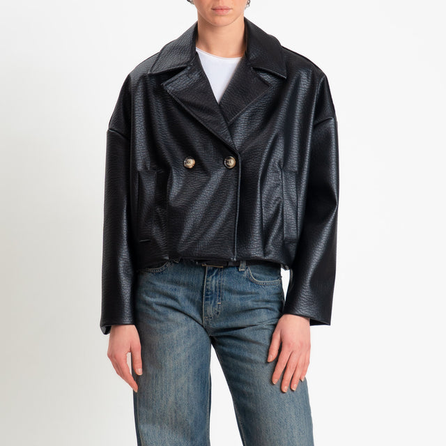 Vicolo-Bomber crop doppiopetto similpelle - nero
