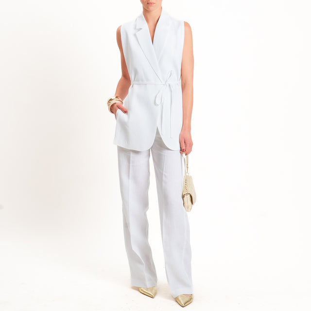 Vicolo-Pantalone 100% lino wide leg - bianco