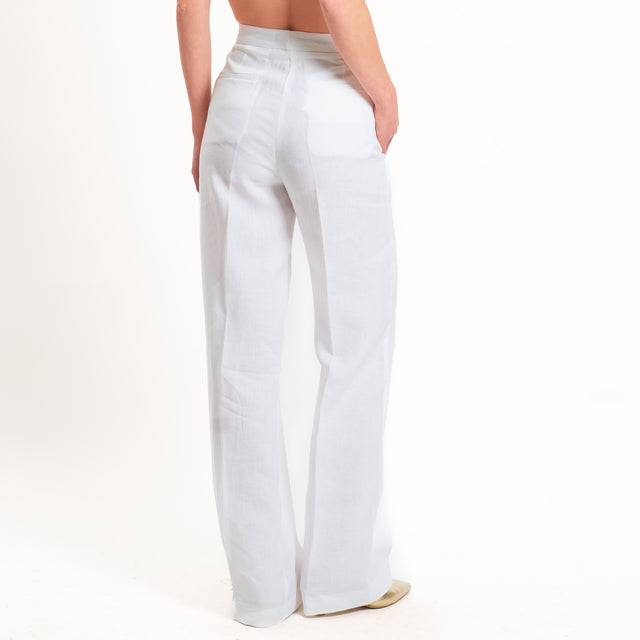 Vicolo-Pantalone 100% lino wide leg - bianco