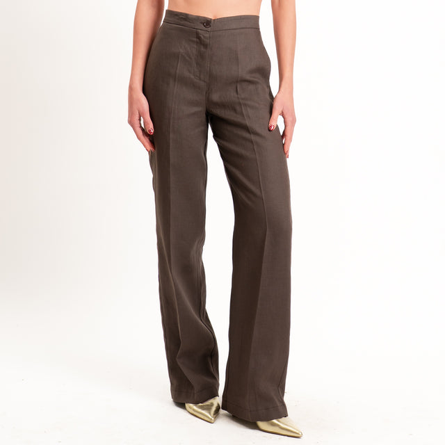 Vicolo-Pantalone 100% lino wide leg - moro
