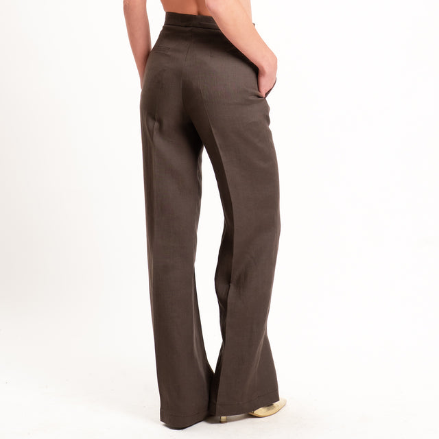 Vicolo-Pantalone 100% lino wide leg - moro