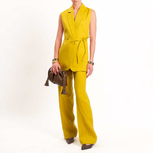 Vicolo-Pantalone 100% lino wide leg - mimosa