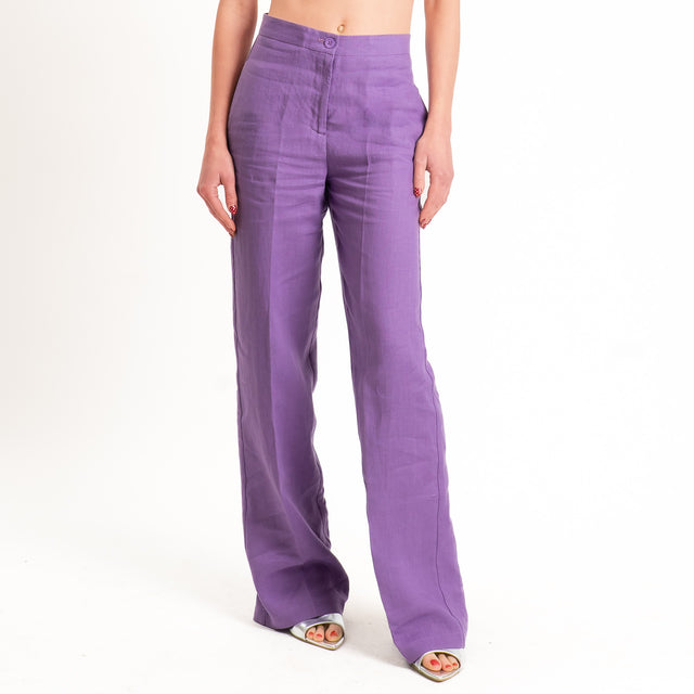 Vicolo-Pantalone 100% lino wide leg - lavanda