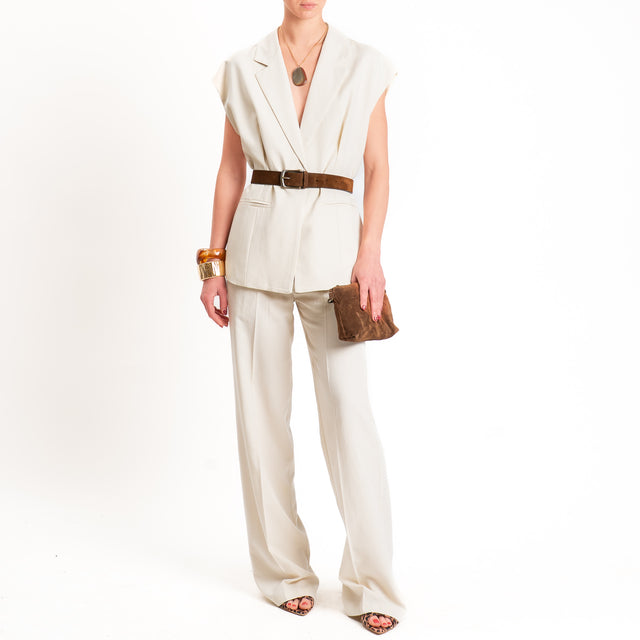 Vicolo-Pantalone wide leg misto lino - burro