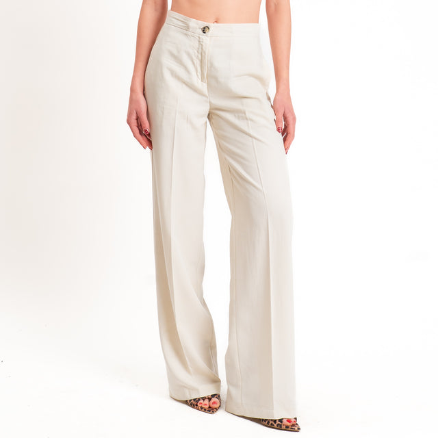 Vicolo-Pantalone wide leg misto lino - burro