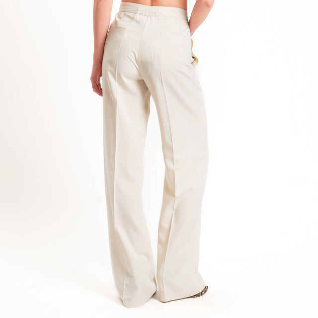 Vicolo-Pantalone wide leg misto lino - burro