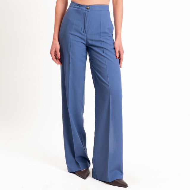 Vicolo-Pantalone wide leg misto lino - indaco