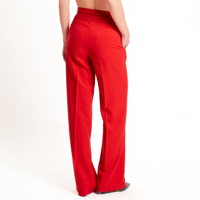 Vicolo-Pantalone wide leg misto lino - rosso