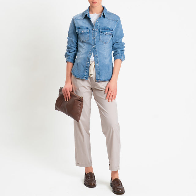 Vicolo-Pantalone popeline elastico in vita - beige