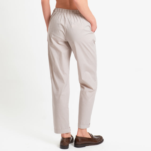 Vicolo-Pantalone popeline elastico in vita - beige
