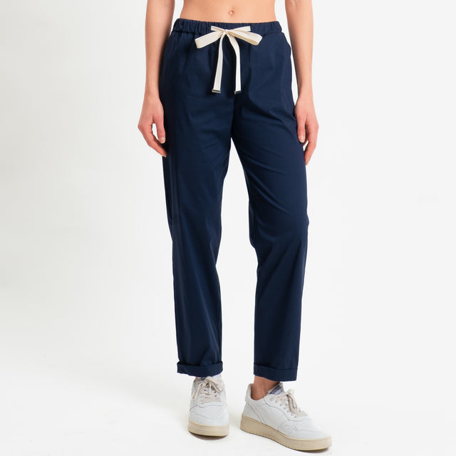 Vicolo-Pantalone popeline elastico in vita - blu