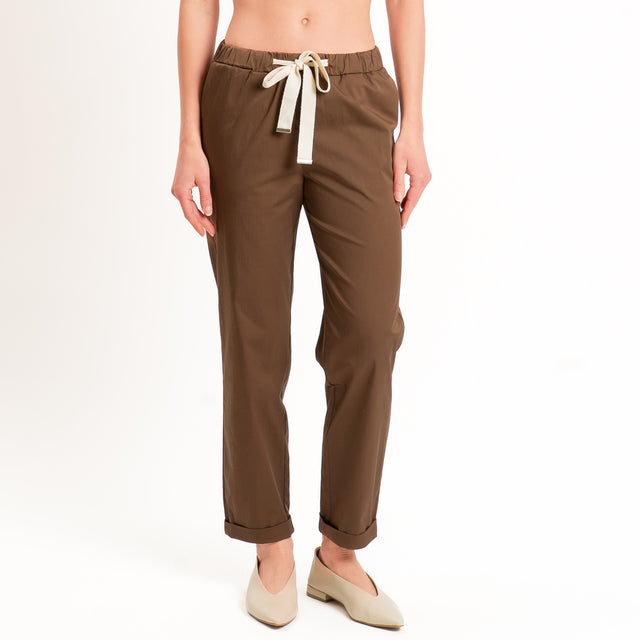 Vicolo-Pantalone popeline elastico in vita - choco
