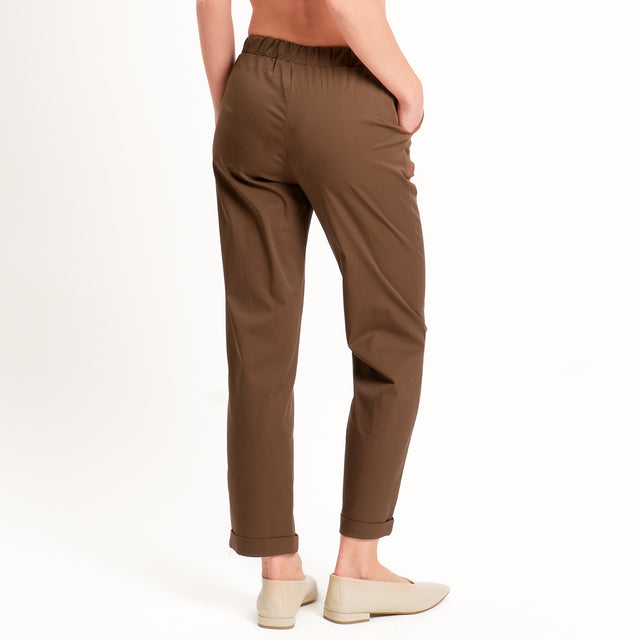 Vicolo-Pantalone popeline elastico in vita - choco
