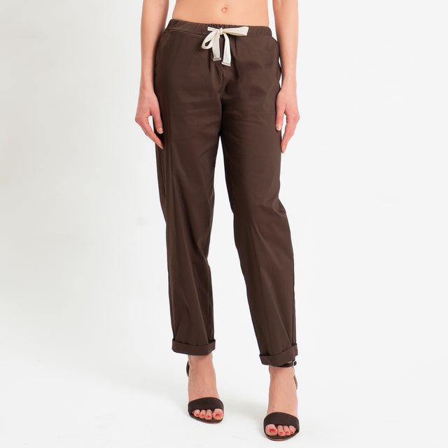 Vicolo-Pantalone popeline elastico in vita - moro