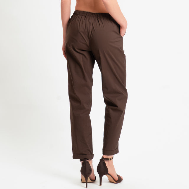 Vicolo-Pantalone popeline elastico in vita - moro