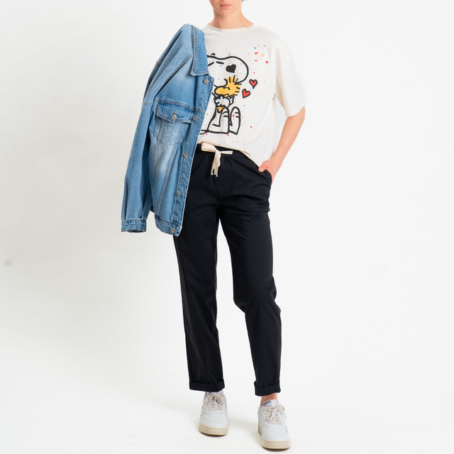 Vicolo-Pantalone popeline elastico in vita - nero