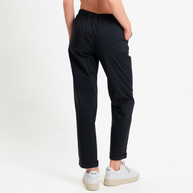 Vicolo-Pantalone popeline elastico in vita - nero