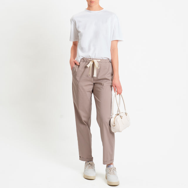 Vicolo-Pantalone popeline elastico in vita - tortora