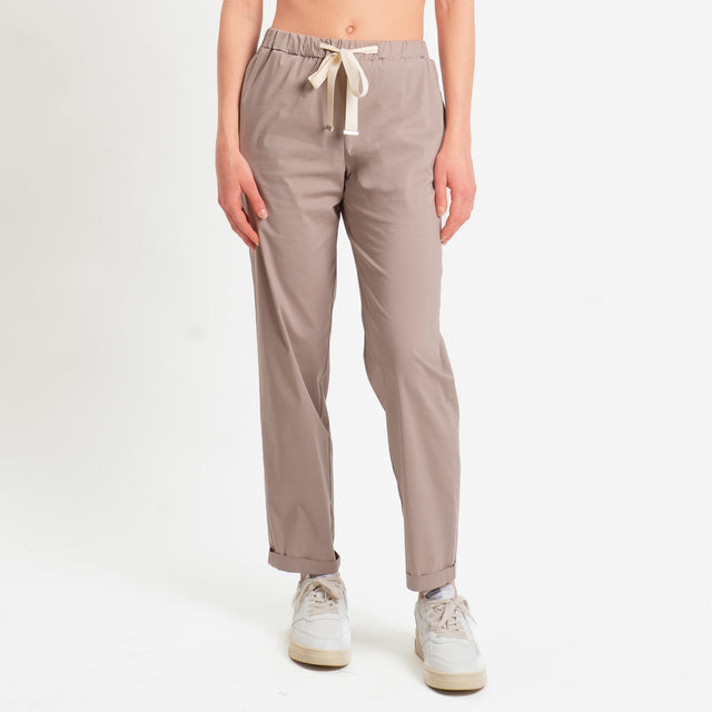 Vicolo-Pantalone popeline elastico in vita - tortora