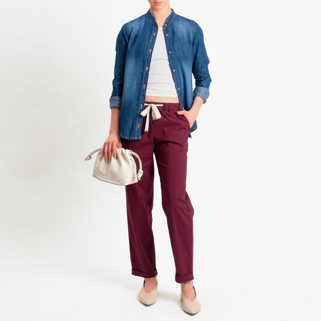Vicolo-Pantalone popeline elastico in vita - Bordeaux