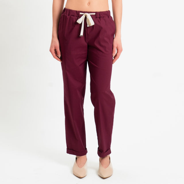 Vicolo-Pantalone popeline elastico in vita - Bordeaux