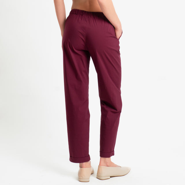 Vicolo-Pantalone popeline elastico in vita - Bordeaux