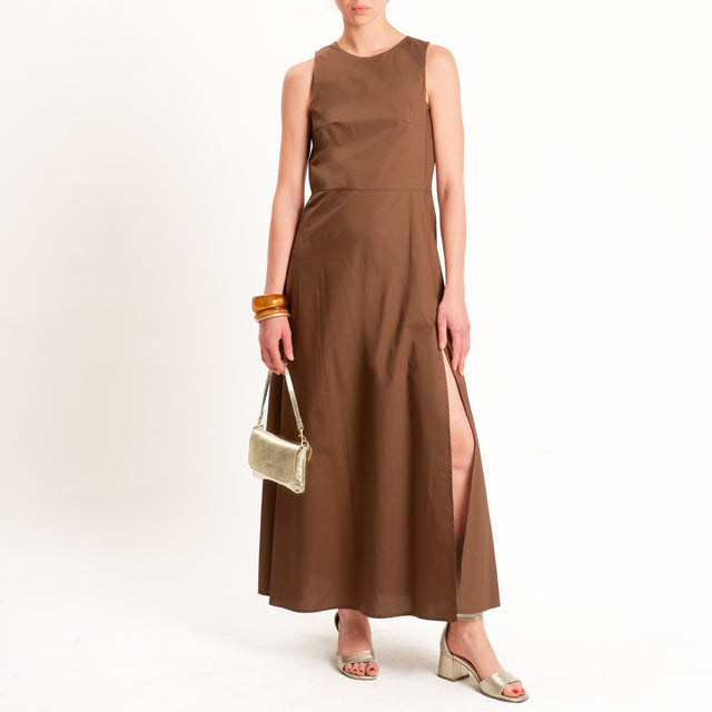 Vicolo-Abito in popeline spacco laterale - tabacco