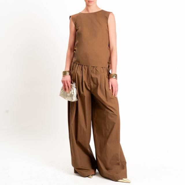 Vicolo-Pantalone popeline con pinces - nocciola
