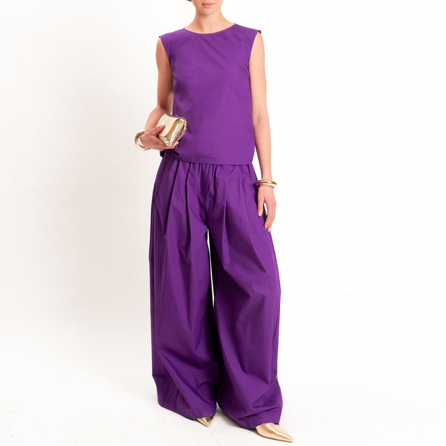 Vicolo-Pantalone popeline con pinces - viola