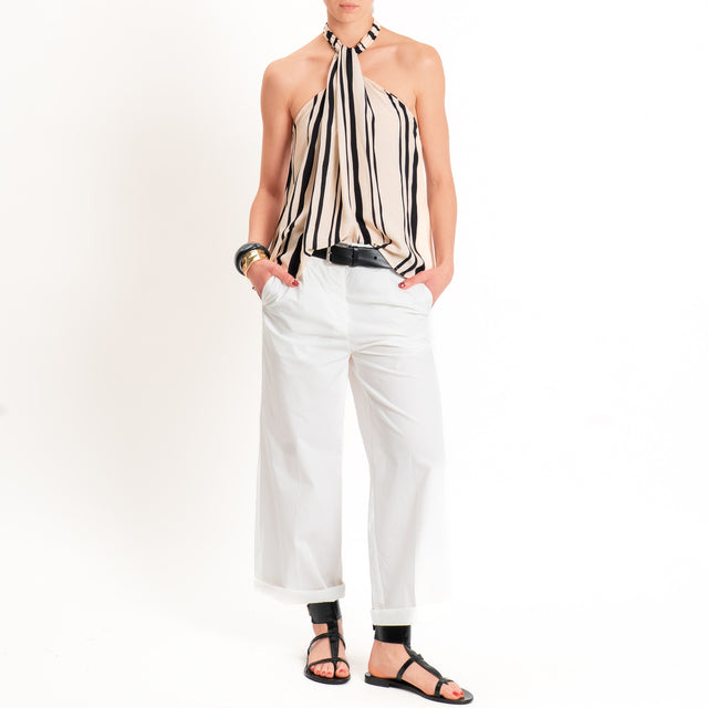 Vicolo-Pantalone popeline elastico dietro - bianco