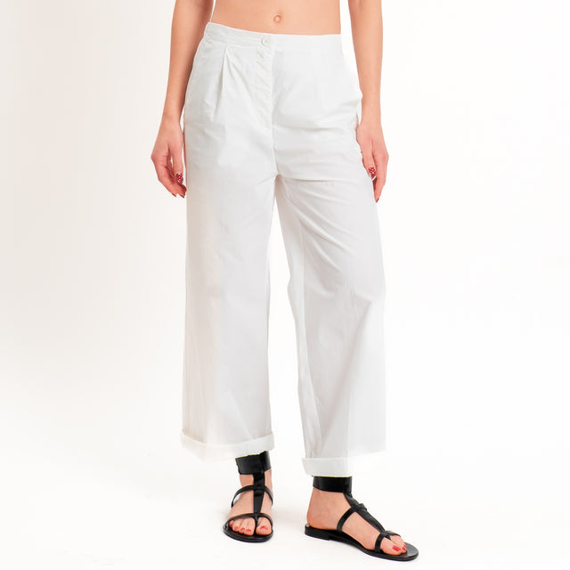 Vicolo-Pantalone popeline elastico dietro - bianco