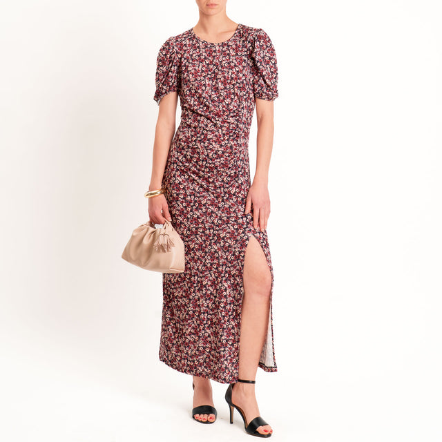 Vicolo-Abito in jersey provenzale spacco laterale - nero/bordeaux/peach