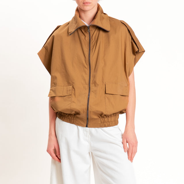 Vicolo-Bomber smanicato in cotone - tabacco