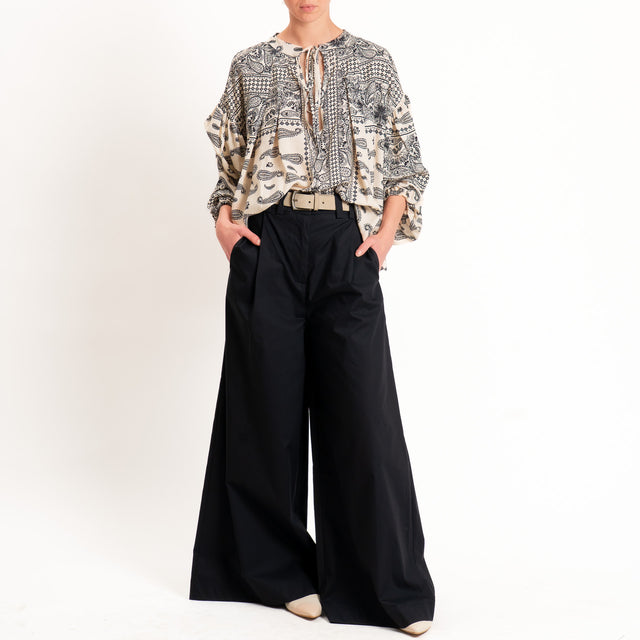 Vicolo-Blusa fantasia manica ampia - nero/panna