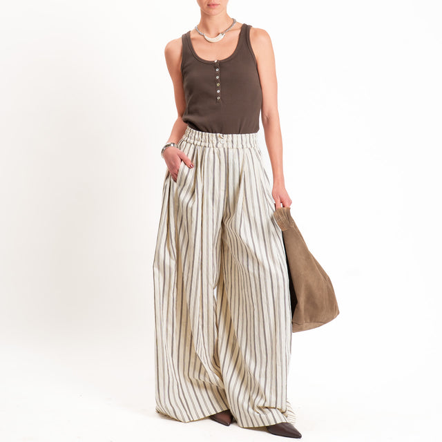Vicolo-Pantalone a righe elastico in vita - burro/moro
