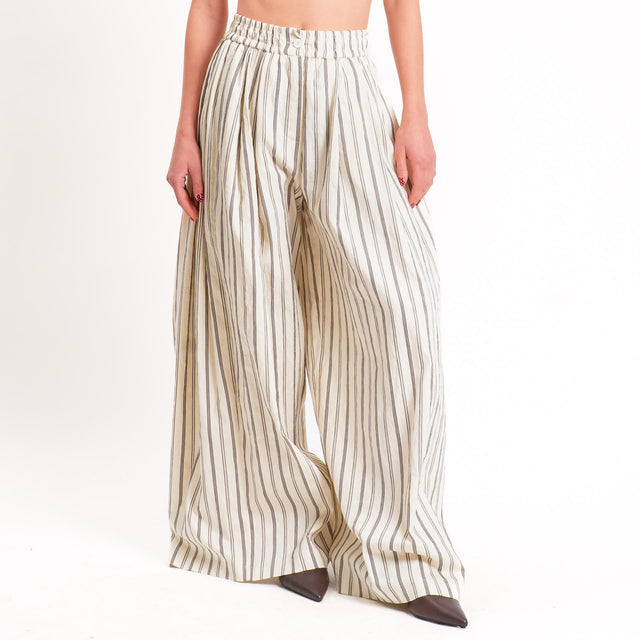 Vicolo-Pantalone a righe elastico in vita - burro/moro