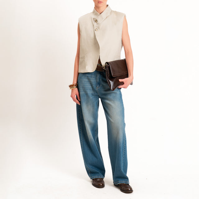 Vicolo-Gilet 100% lino chiusura asimmetrica - sand